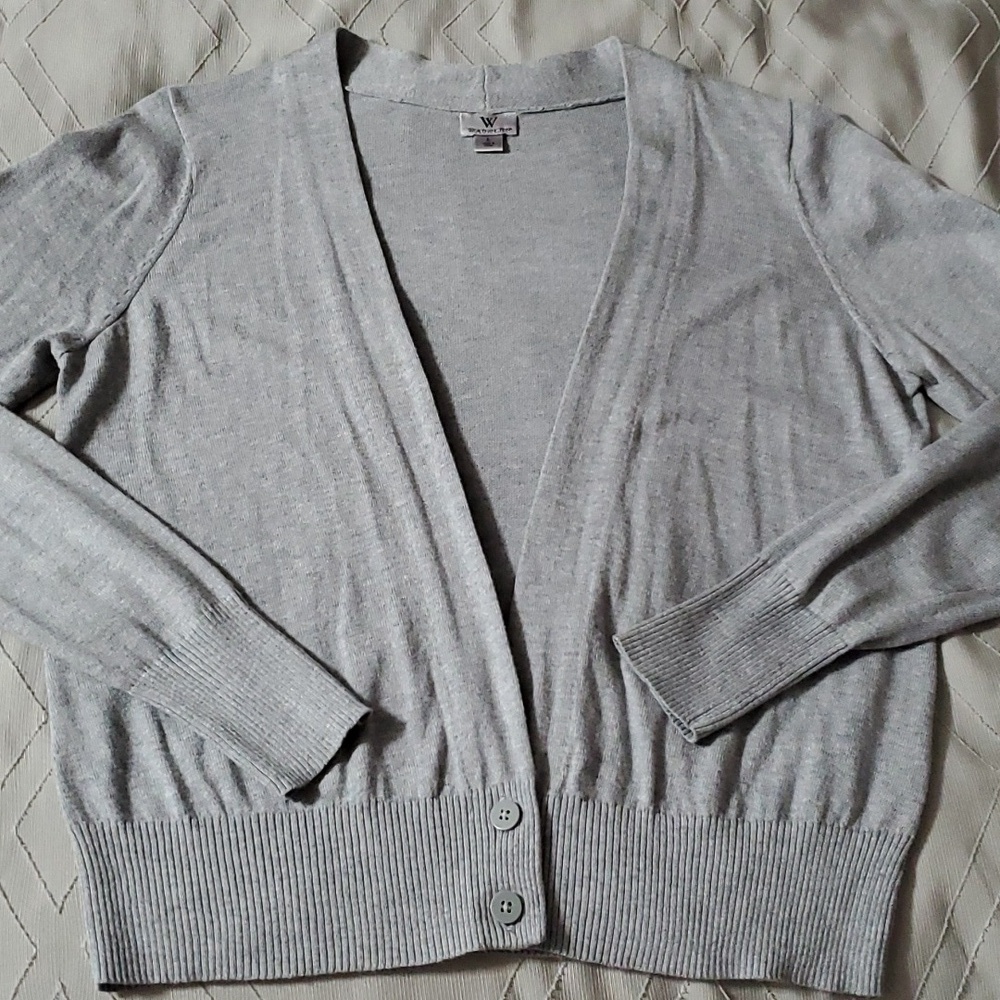 Worthington Gray Open Front Button Cardigan Sweater Cotton Blend Size Large - Picture 8 of 11